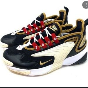 Womens Nike Zoom 2K Black Metallic Gold White Sail Sneakers AO0354-005